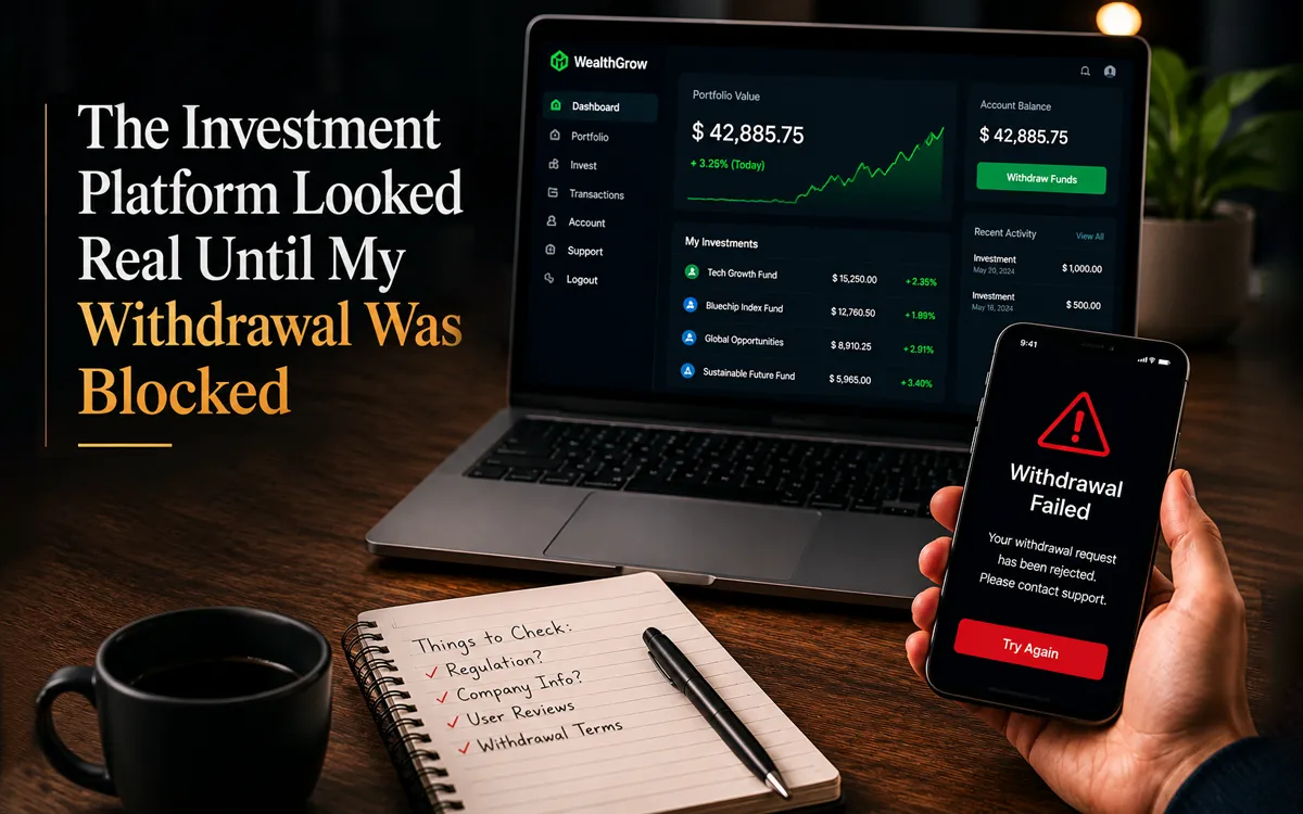 Fake investment platform scam where withdrawal was blocked after deposits