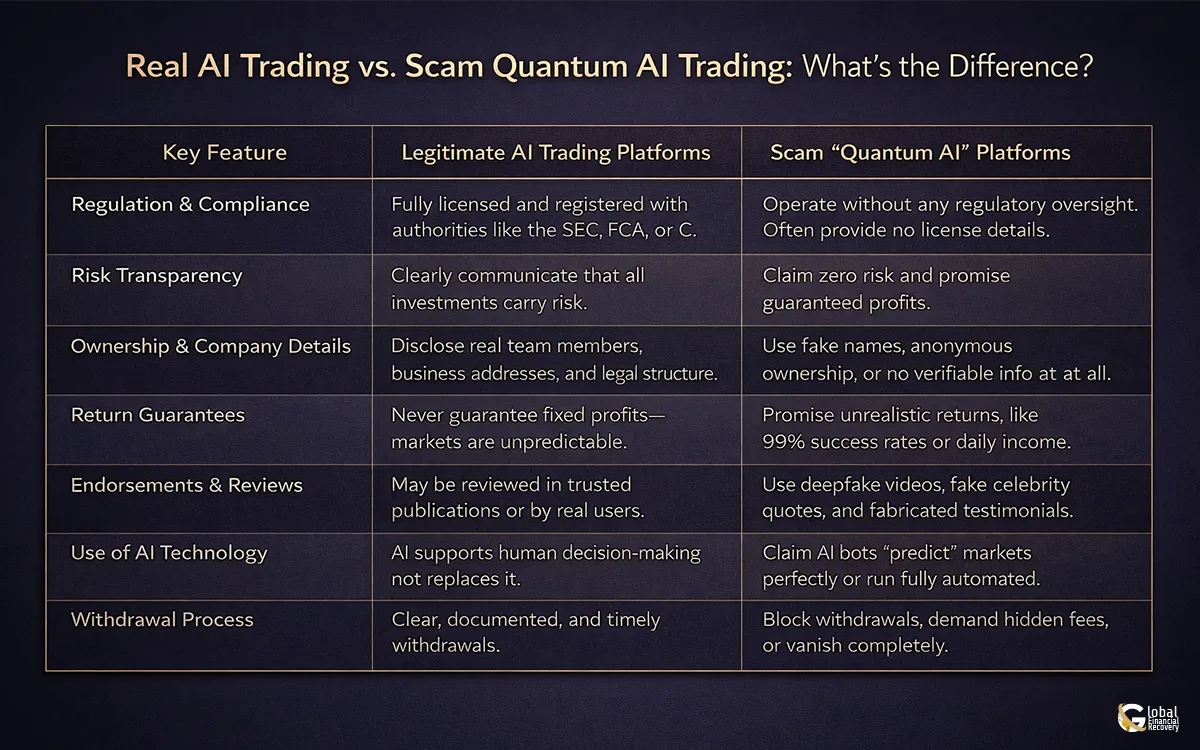 Real AI trading scam vs Quantum AI trading scam differences explained for investors