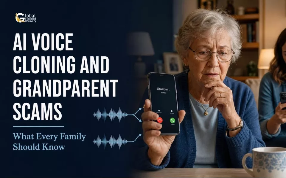 AI voice cloning used in grandparent scams to impersonate family members and trick victims.