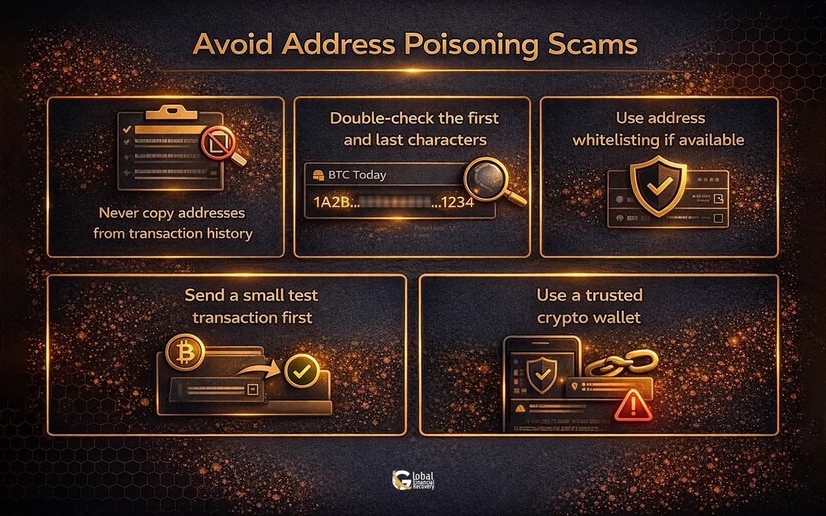 Tips to avoid a crypto wallet address poisoning scam and send crypto safely