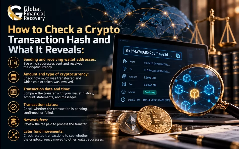 How to check a crypto transaction hash and its details.