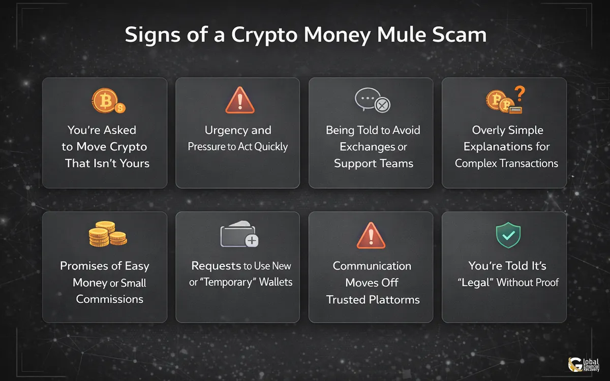 Red flags that signal a crypto money mule scam