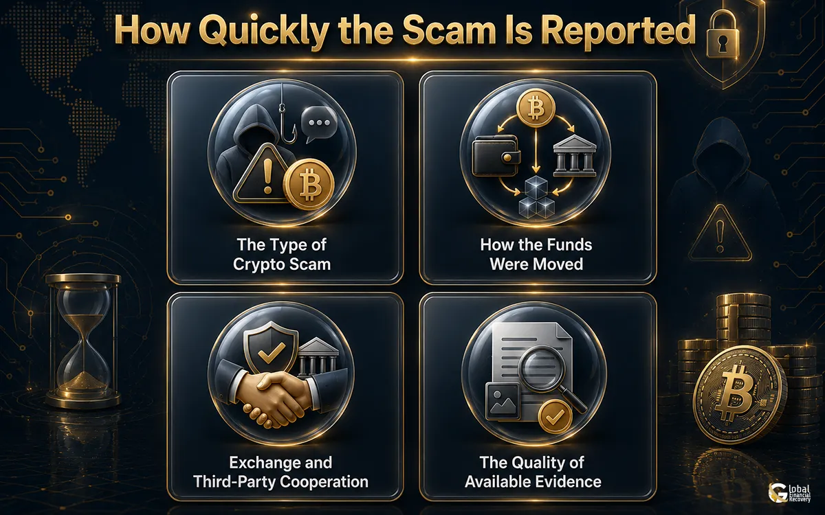 Factors that affect the crypto scam recovery timeline, including blockchain tracing, evidence quality, and scam complexity.