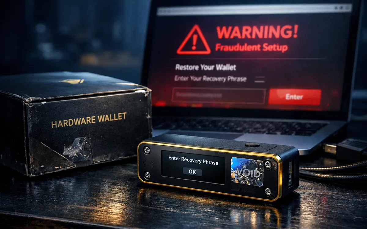 Explanation of how hardware crypto wallet scams work, common warning signs, and steps to take if affected.