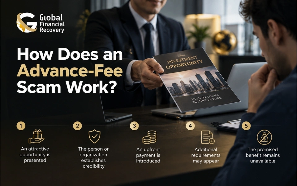 How an advance-fee scam works and how scammers use upfront payments to target victims.