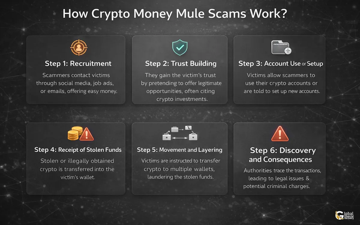 How a crypto money mule scam works step by step
