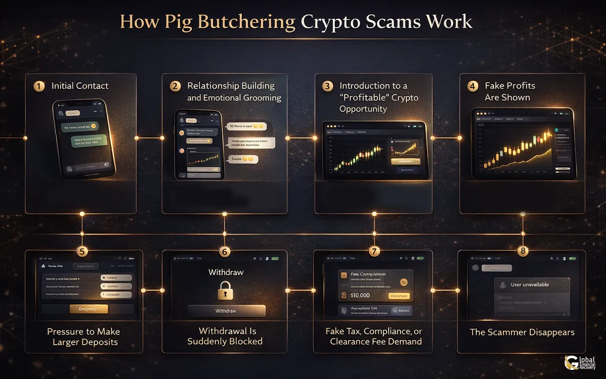 understand how pig butchering crypto scams work and trick victims