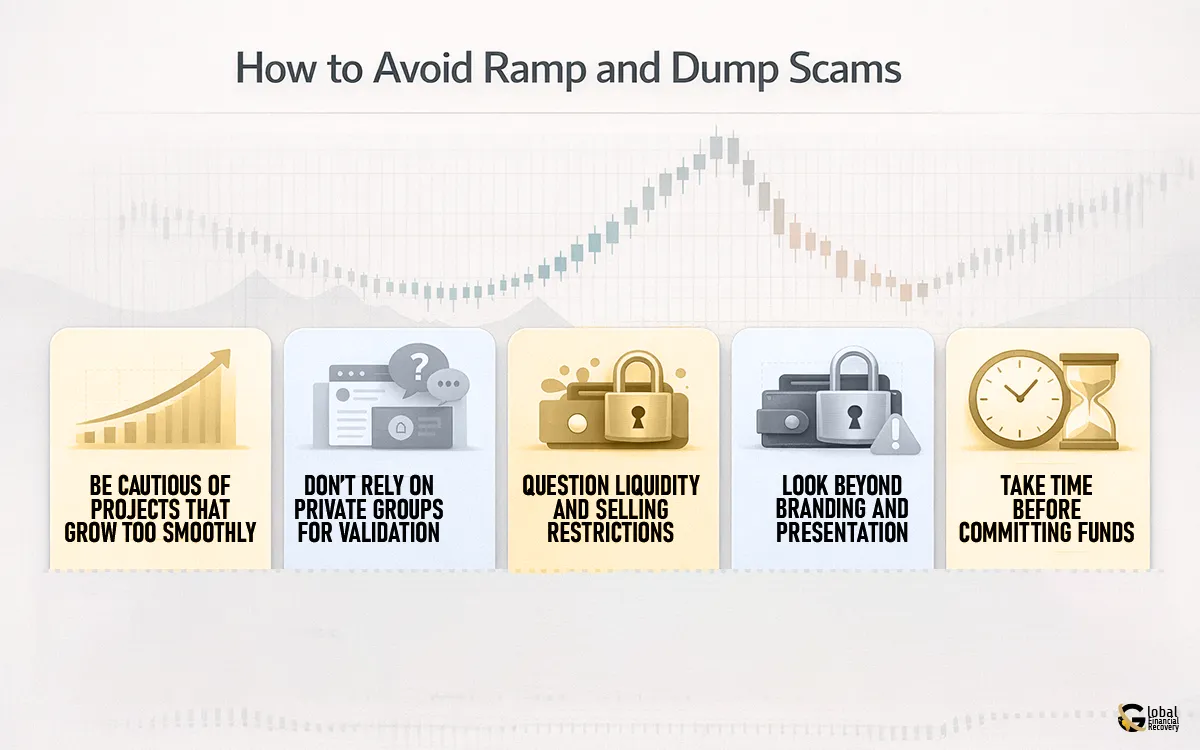 Illustration showing ways to protect yourself from ramp and dump scams.