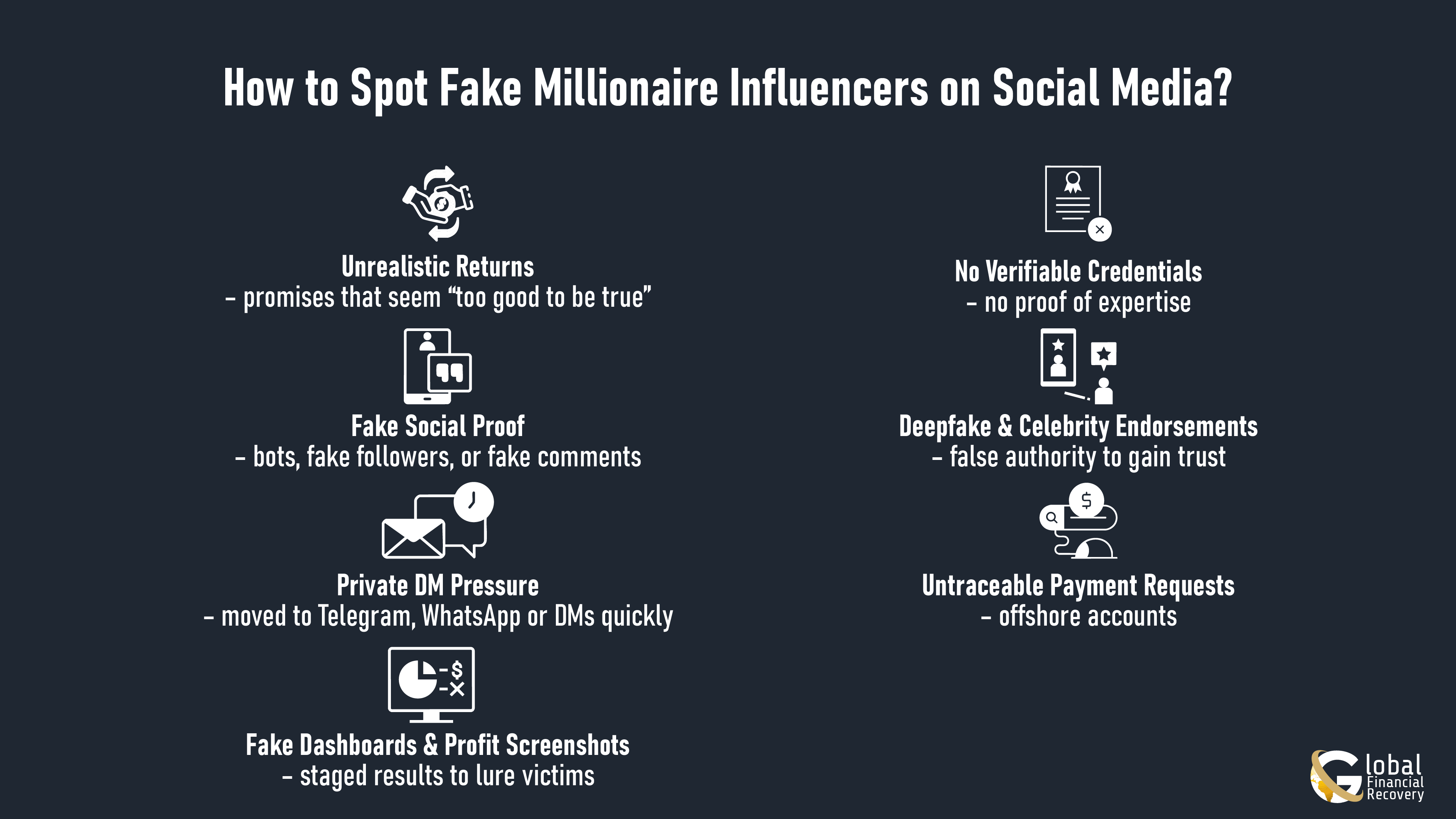 Infographic Image Explaining How to Spot Fake Millionaire Influencers on Social Media