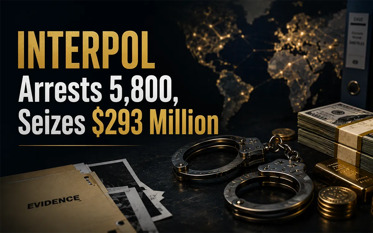 INTERPOL global fraud crackdown resulting in 5,800 arrests and the seizure of $293 million in assets from international fraud and cybercrime operations