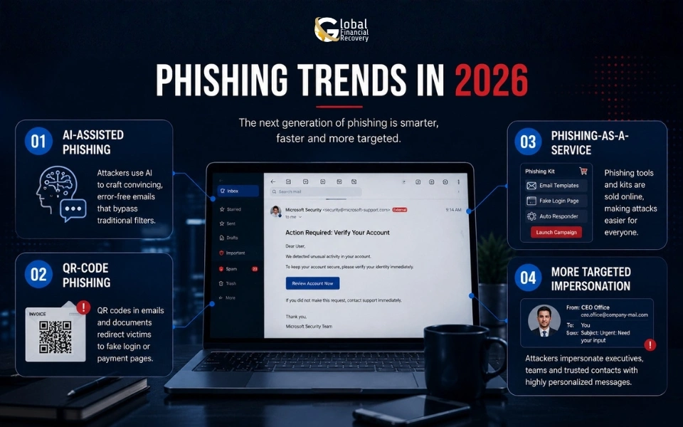 Phishing trends in 2026 and emerging email scam tactics.