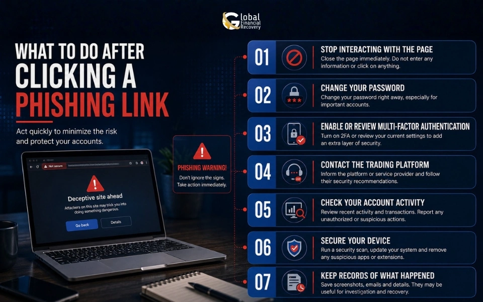 What to do after clicking a phishing link to protect your accounts and personal information. 