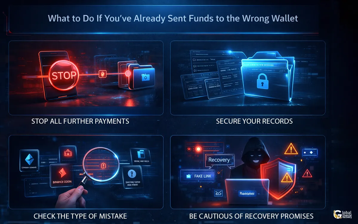 Visual Representation of what to do if you’ve already sent funds to the wrong crypto wallet