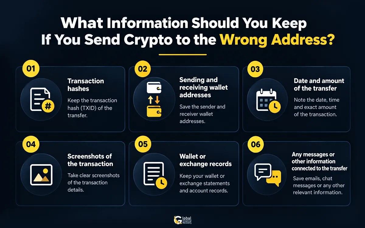 Records to keep after sending crypto to the wrong address.