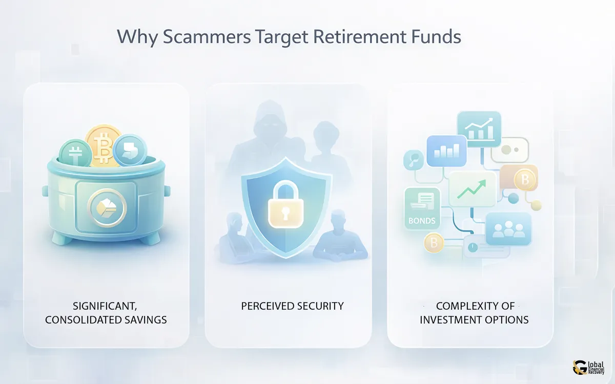Infographic explaining why scammers target retirement accounts